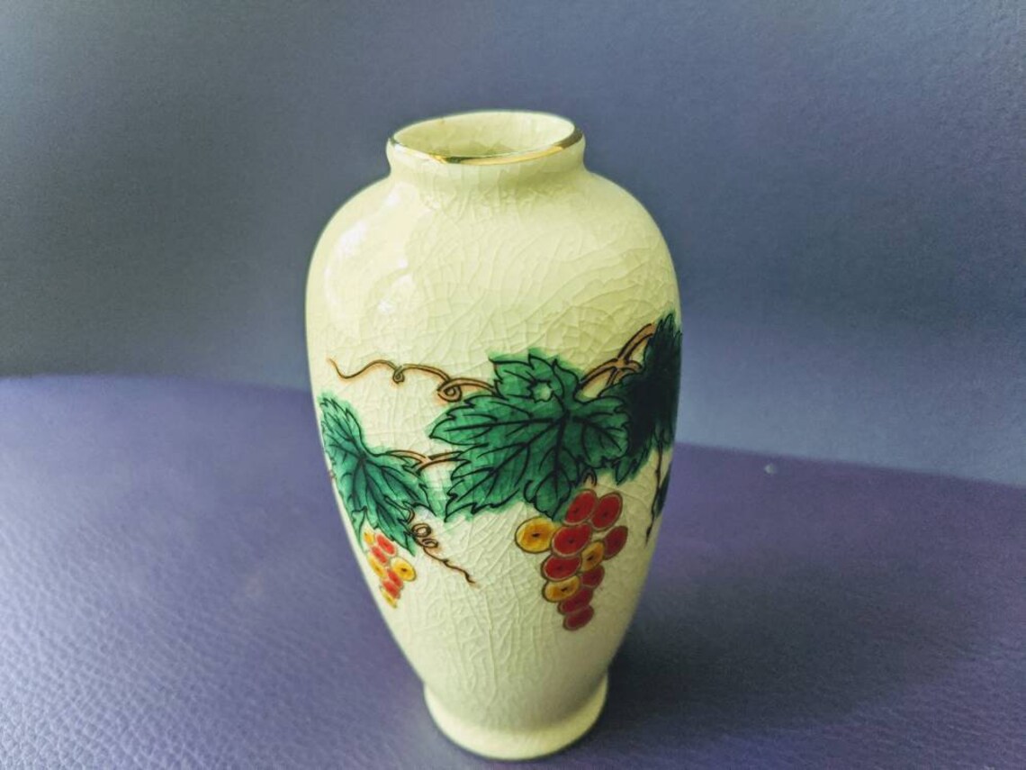Vintage HOMCO Crackle Vase Grape Vine Design Bud Vase Etsy
