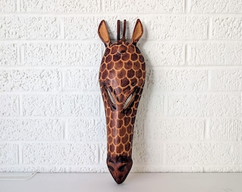 Vintage Kenyan Giraffe Mask | Carved Wood Mask | Tribal Wall Art | Kenya