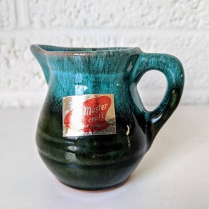 Vintage McMaster Craft-pottenbakkerskan | Canadees aardewerk | Kleine kan | Blauwgroen en bosgroen