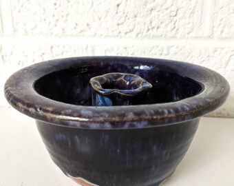 Vintage Smoky Mountain Pottery Flower Frog Vase Bowl | Midnight Blue and Purple