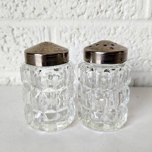 Vintage Pressed Glass Salt and Pepper Shakers | Diner Style Salt and Pepper Shakers | Farmhouse | Beveled Glass