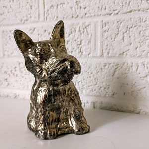 Vintage Metal Scottie Dog Coin Bank | NO KEY | Silver Metal Scottish Terrier Dog Figurine