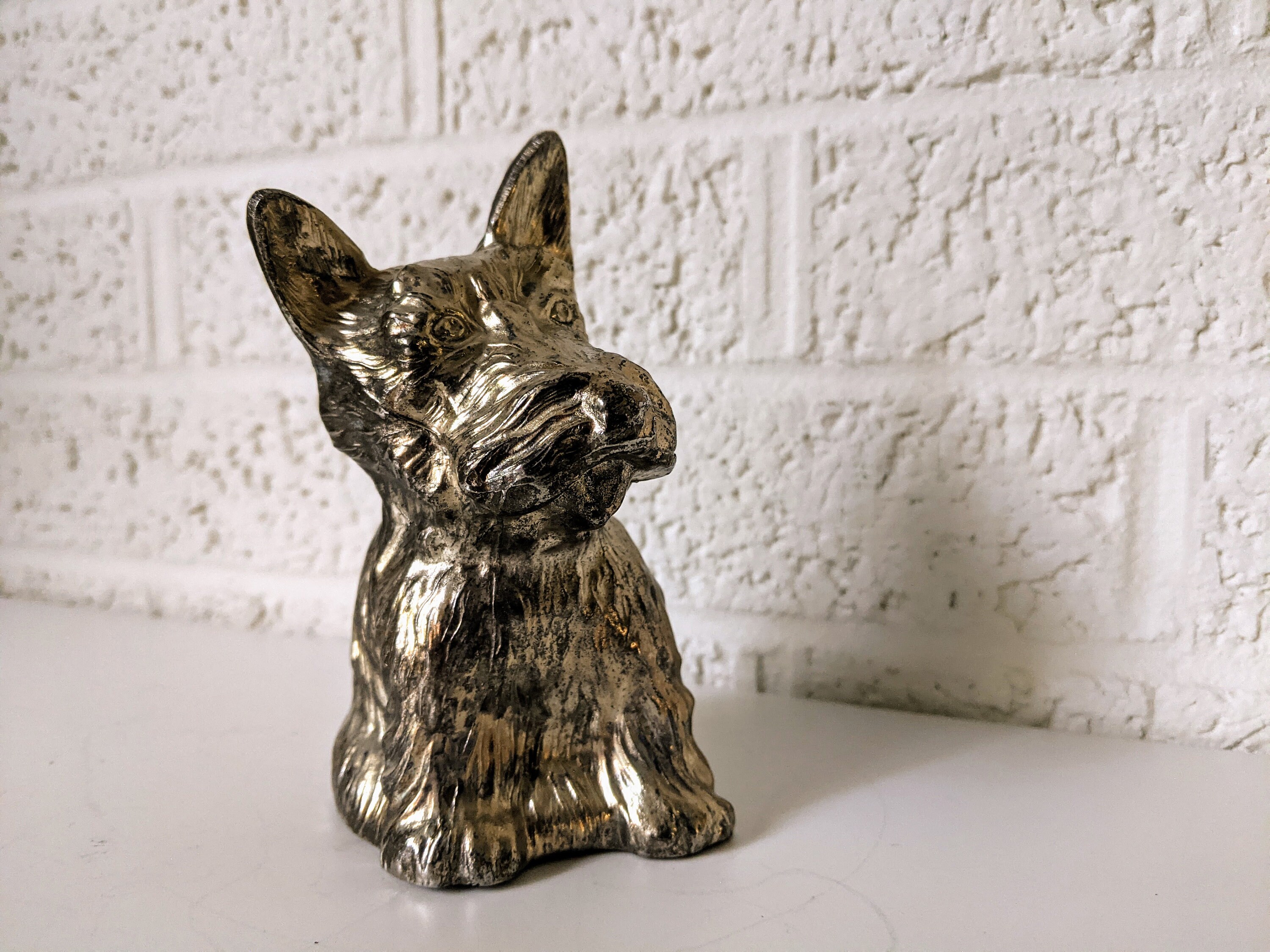 Vintage Metal Scottie Dog Coin Bank | NO KEY | Silver Metal