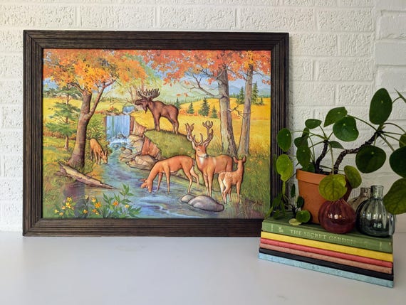 Moose Drinking Water with Forest Scene Earrings Moose Drinking Water with Forest Scene Earrings