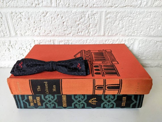Vintage Shur-On Clip On Bow Tie | Dark Navy Silk … - image 5