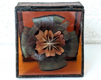 Vintage Leaded Glass Box | Feathers | Textured Glass Box | Trinket Box or Jewelry Box