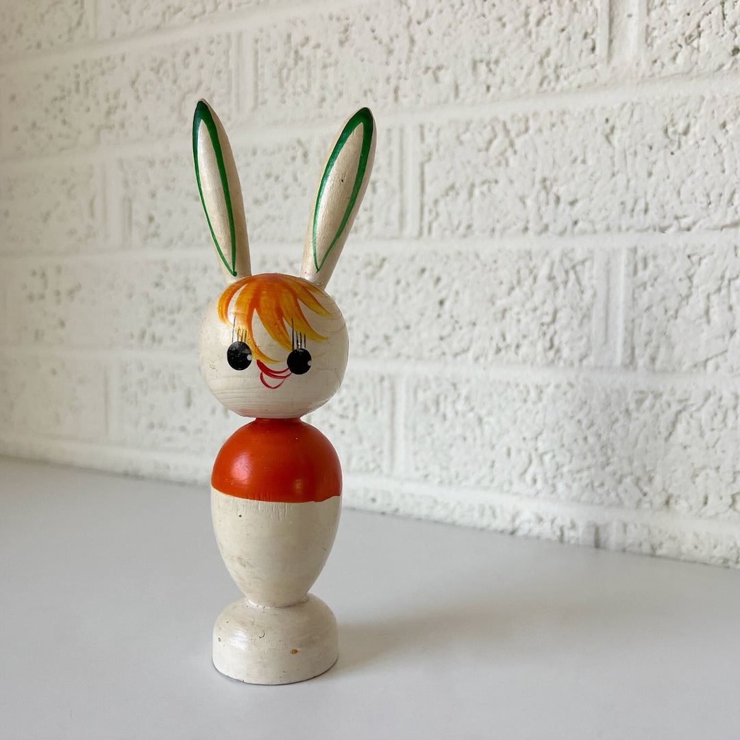 Vintage Wood Kokeshi Bobble Head | Nodder Rabbit | Easter Bunny | Japan ...