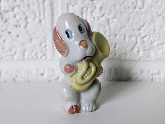 Vintage Figurine Dog Playing Saxophone Japan - Etsy