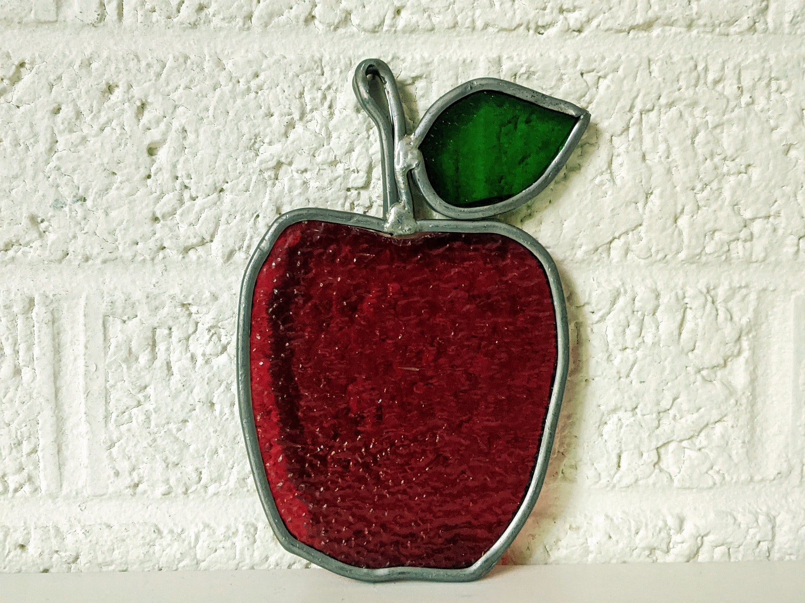Vintage Stained Leaded Glass Apple Suncatcher Etsy