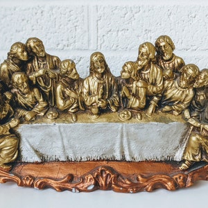 Vintage Last Supper Plaster or Resin Wall Art | Jesus and the Twelve Disciples