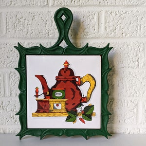 Vintage Tile and Cast Iron Trivet | Kitsch Kitchen | Coffee Trivet | Plug In Hot Plate Trivet