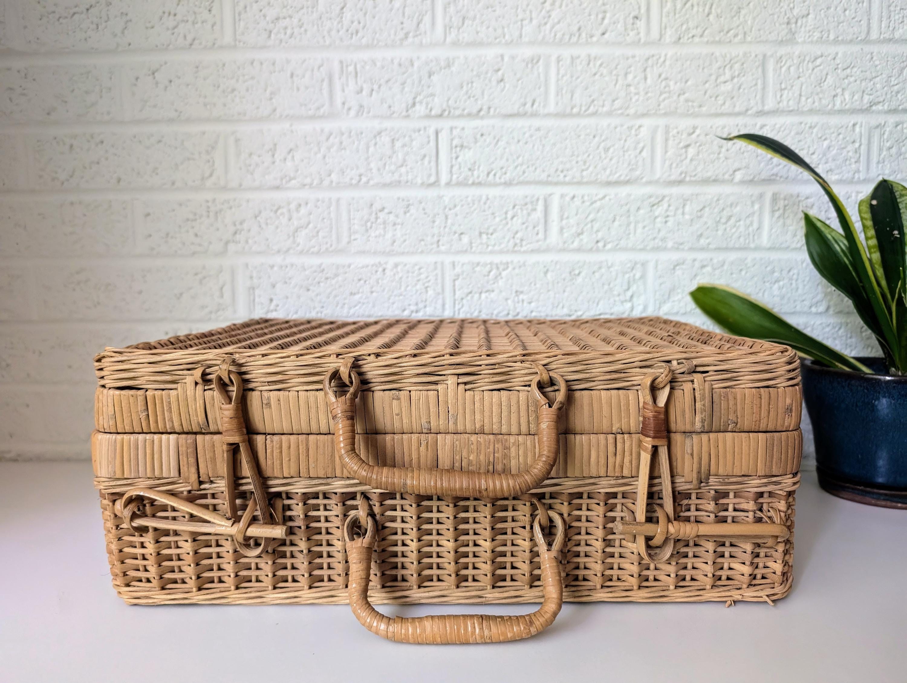 Vintage Handwoven Valise-style Rattan Storage Basket - Etsy