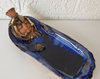 Vintage Pottery Dish, Queen in Bathtub | Signed Studio Pottery | Marrisa