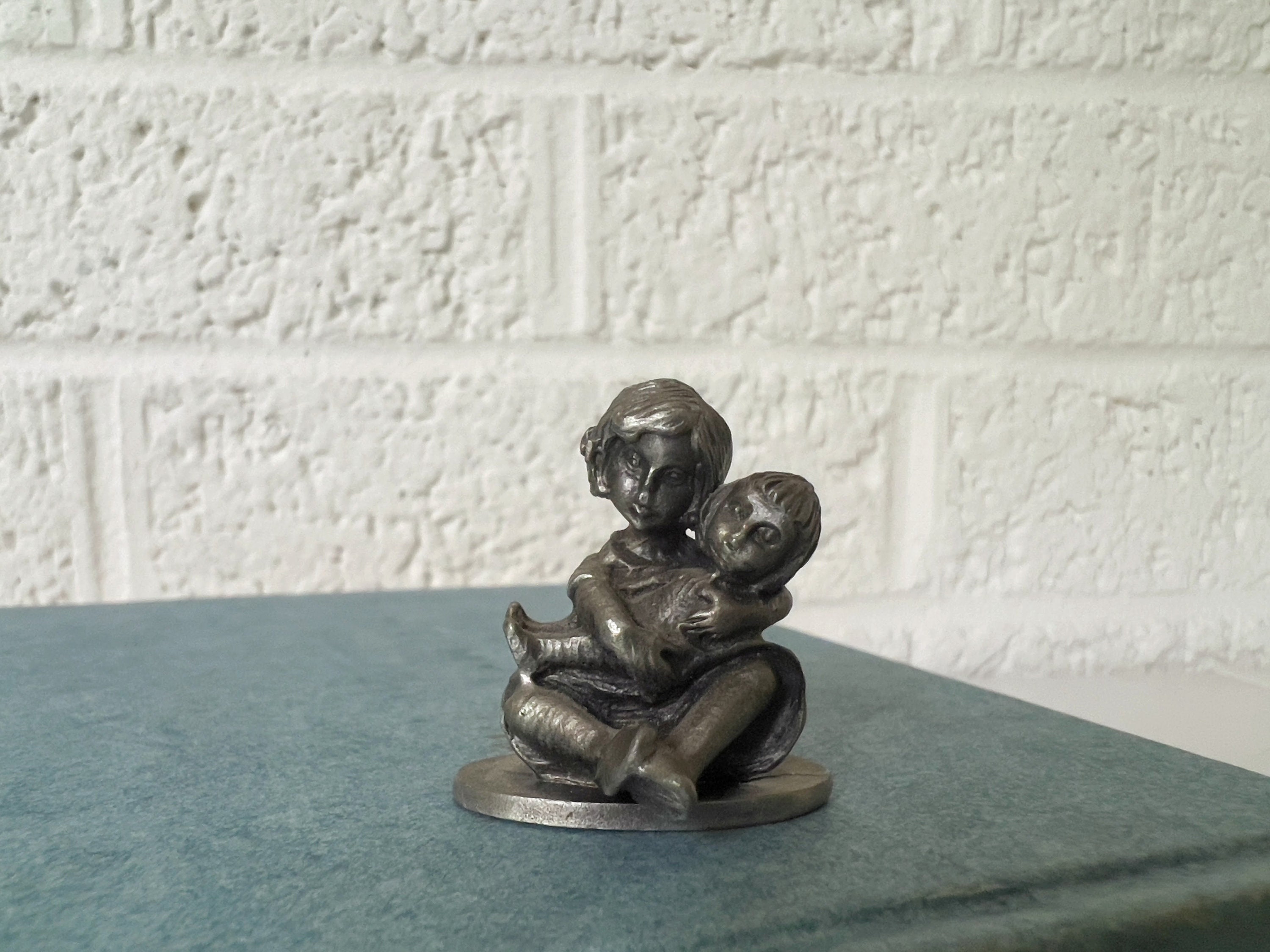 Vintage Hudson Pewter, Tiny Figurine of Mom and Daughter or