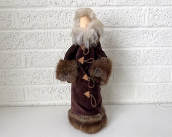 Vintage Hand Made Santa Figurine with Velvet Cloak | By Kristine Hertel