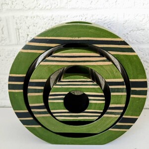 Vintage träteljushållare med cirklar | Grön med ränder bild 6