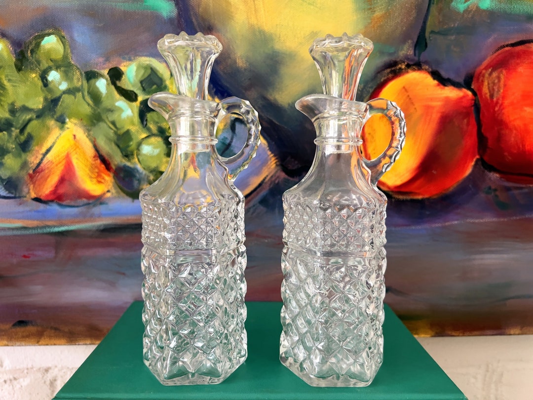 Vintage Cut Glass Cruet Set Anchor Hocking Wexford Glass Cruet Pair Oil