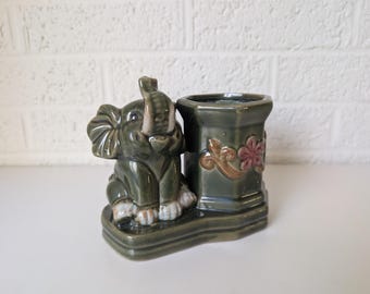 Vintage Ceramic Elephant Planter or Pencil Holder