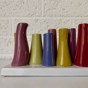 Vintage Chive Pooley Flower Bud Vases | Rectangular Base | Multi-Color | 8 Tubes