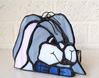 Vintage Stained Glass Rabbit Votive or Tea Candle Holder