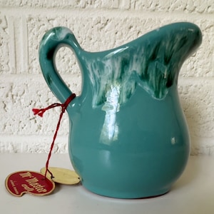 Vintage McMaster Craft Pottery Pitcher or Creamer | Canadian Pottery | Small Pitcher | Teal and Forest Green | Drip Glaze