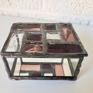 Vintage Leaded Glass Box with Mirrored Bottom | Glass Trinket Box | Glass Jewelry Box