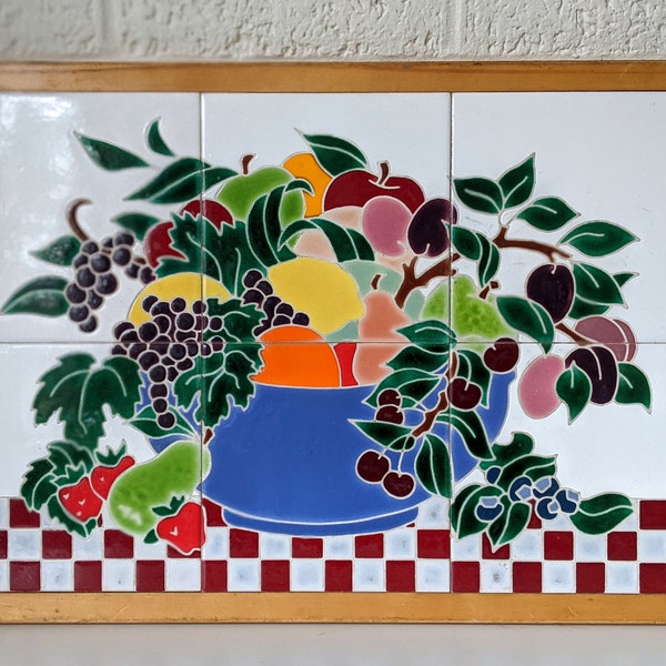 Vintage Framed Ceramic Tile Mosaic | Linda Heyder, Artist | Fruit Still Life Mural