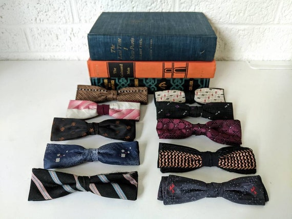 Vintage Shur-On Clip On Bow Tie | Dark Navy Silk … - image 9