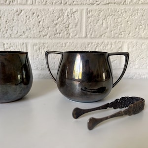 Vintage Empire Crafts Sugar Bowl, Tongs, and Creamer Pitcher | Quadruple Plate Silverplate | Tea Party Service
