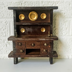 Vintage Puppenhaus Möbel Buffet und Hutch | Wall Art Miniature Möbel | Miniatur Holzstall