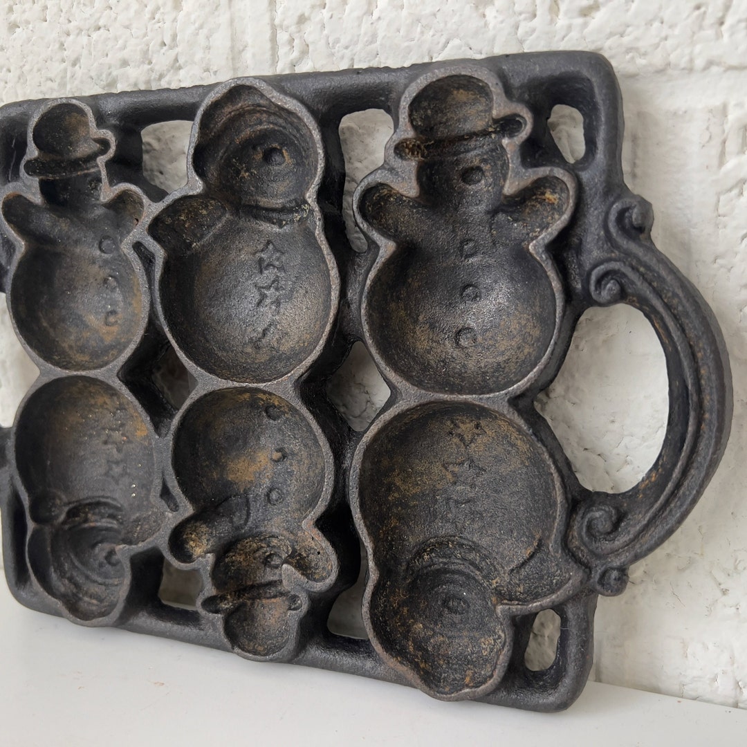 Vintage Snowman Cookies Cast Iron Baking Mold by John Wright Etsy