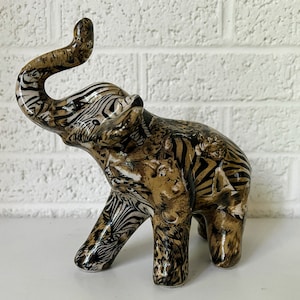 Vintage La Vie Safari Elephant | African Animals | Patchwork Fabric Ceramic