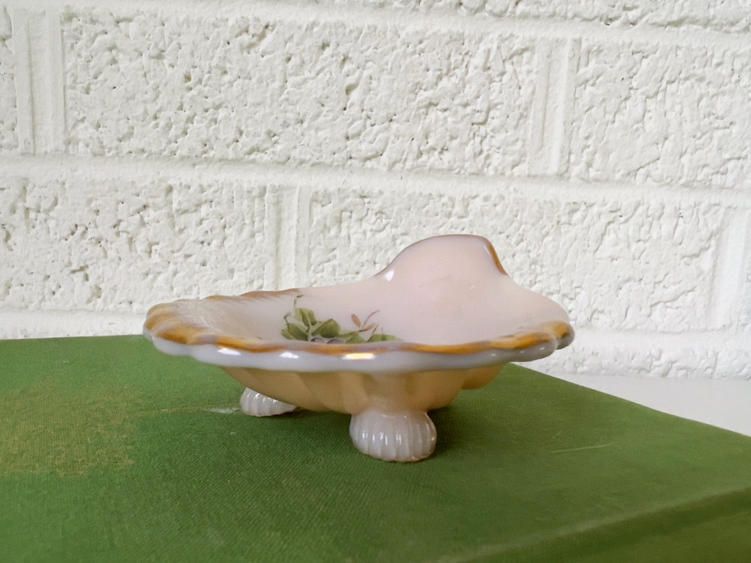Tiny Vintage Glass Shell Dish Footed Dish Hand Painted Etsy