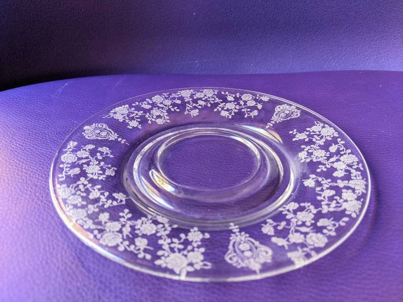Vintage Clear Glass Plate With Etched Flowers Unique Ring or Etsy