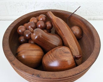 Bowl of Vintage Wooden Fruit