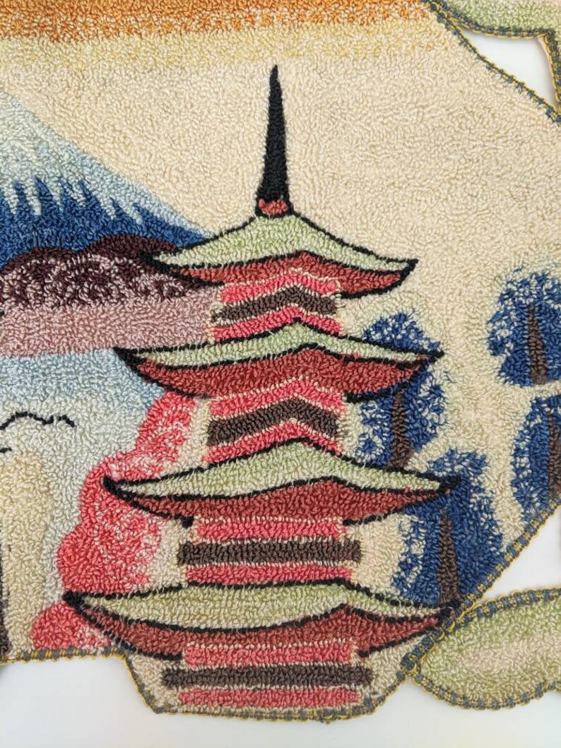 Vintage Punch Needle Tapestry Depicting Mount Fuji Etsy