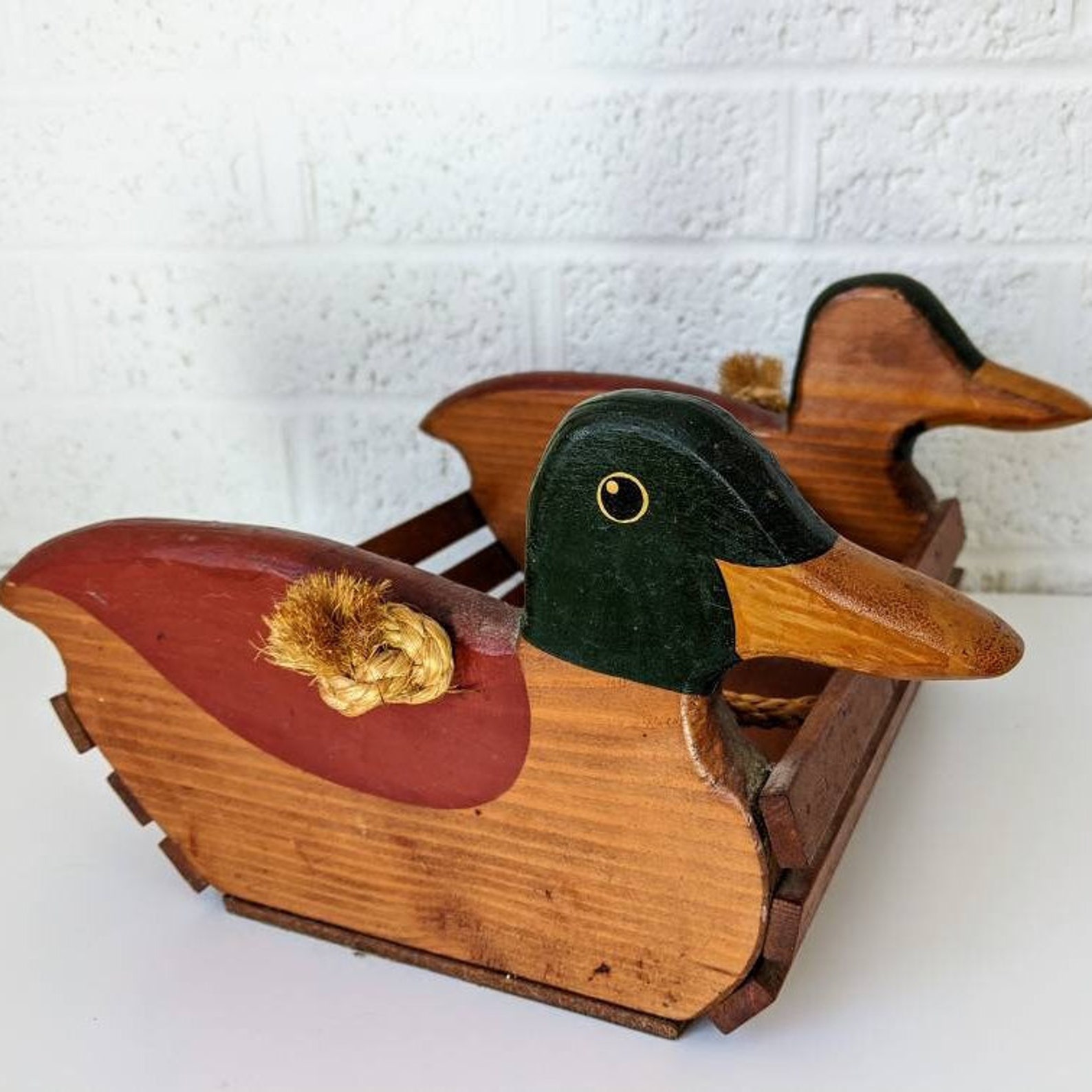 Vintage Duck Napkin or Utensil Holder | Duck Basket | Wooden Duck - Etsy
