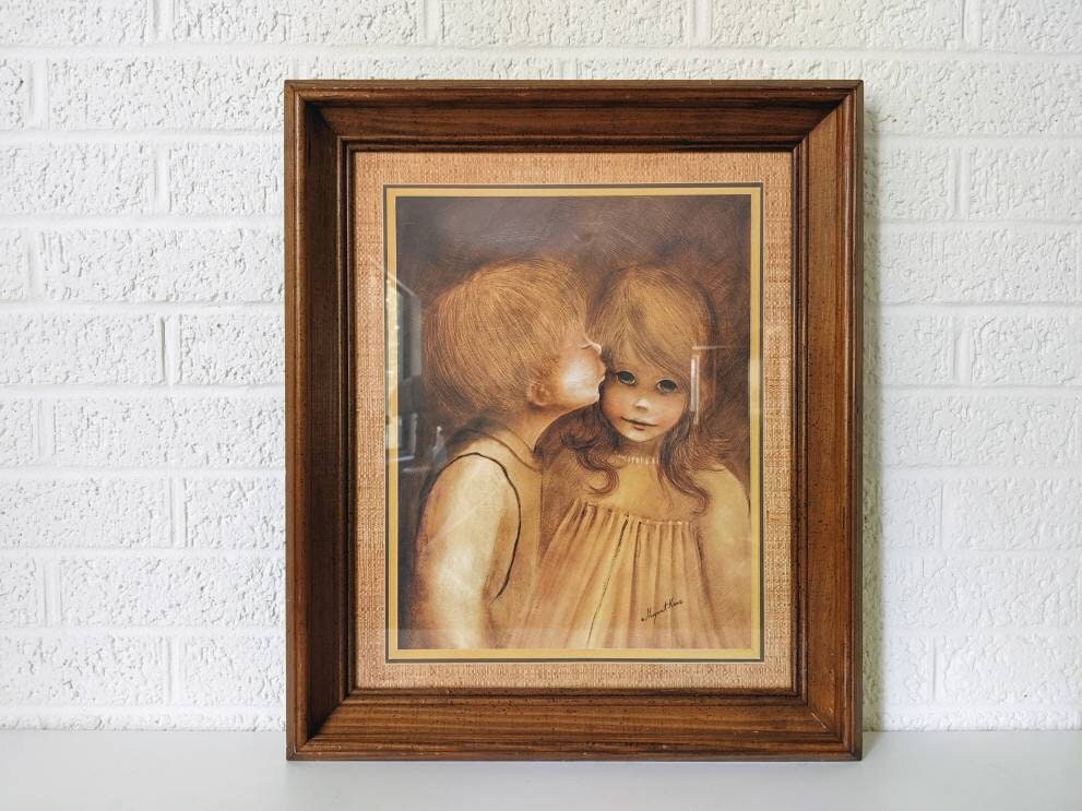 Vintage Framed Margaret Kane Lithograph | A Little Kiss | First
