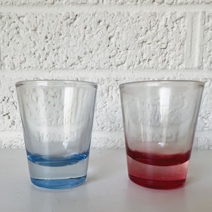 Pair Vintage Shot Glasses, Red and Blue