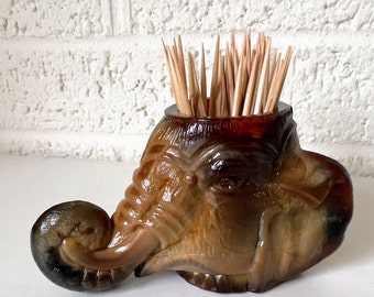 Vintage Slag Glass Elephant Head Toothpick Holder, Air Plant Planter, Salt Dip | Boyd Glass