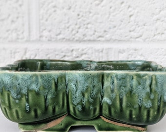 Vintage Drip Glaze Planter | UPCO 104 - 6" | Green with Gold Accent