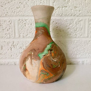 Vintage Nemadji Swirl Pottery Vase | Native Clay Pottery