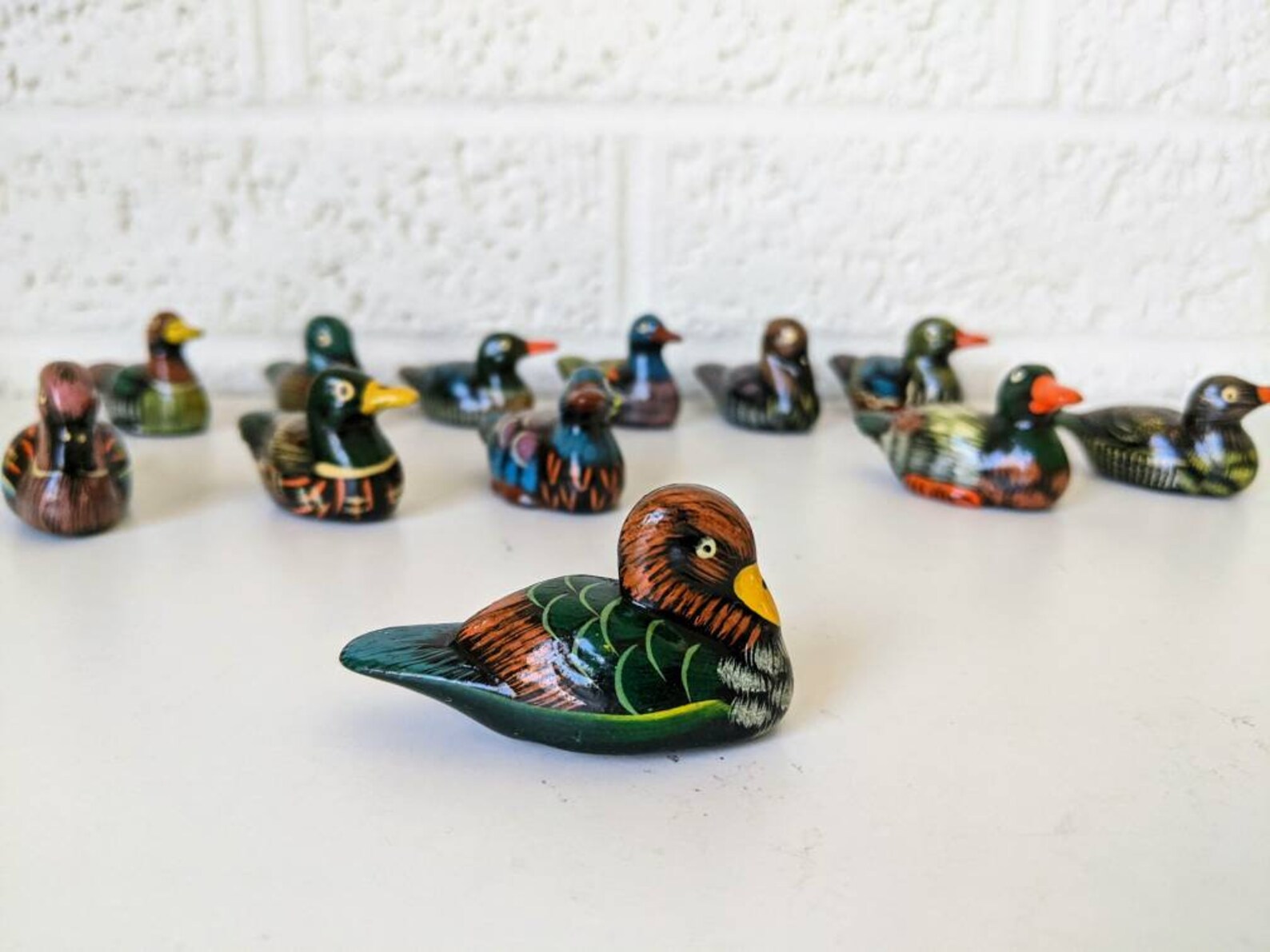 Vintage Dozen Ducks Hand Painted Clay Miniature Duck Decoy Etsy