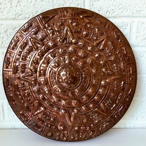 Vintage Copper Disk Mayan Calendar Wall Art