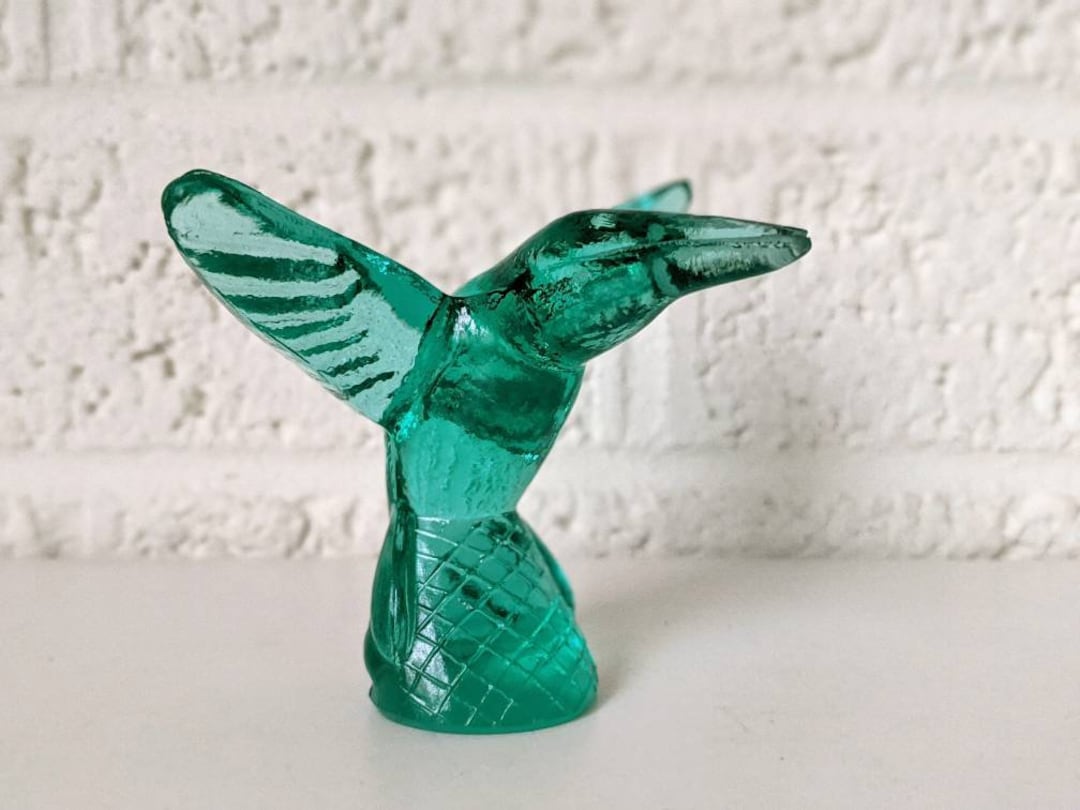 Vintage Murano Green Glass Hummingbird Figurine Designed by Crea Milano