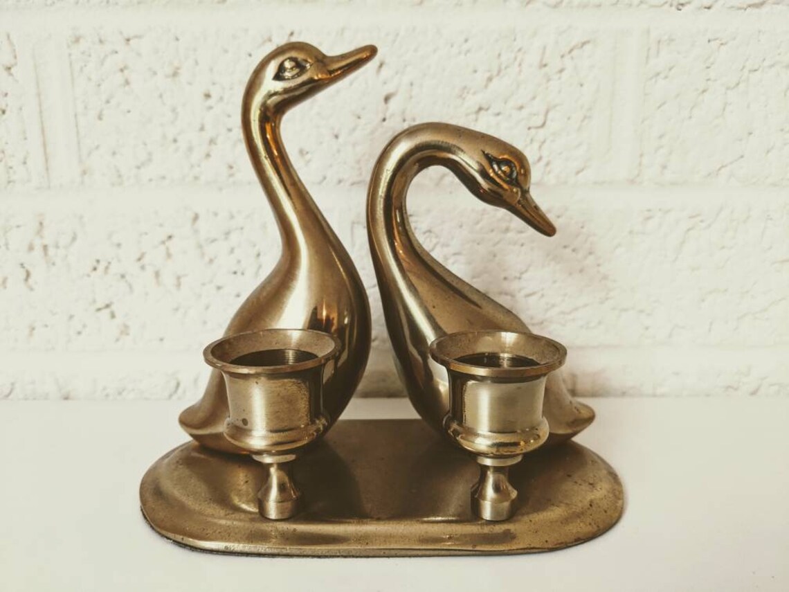 Vintage Brass Goose Candle Holder Two Geese Candlestick Etsy