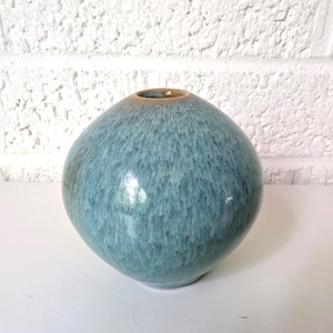 Small Vintage MCM Stoneware Bud Vase or Inkwell | Blue Green Pottery Vase