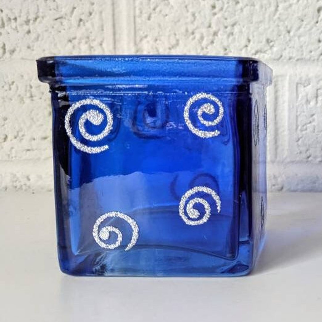 ヴィンテージ コバルト ブルー ガラス キャンドルホルダー ペア