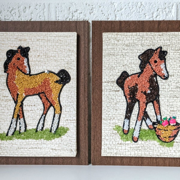 Pair of Vintage Rock / Pebble Art | Horses | Ponies | Ann Butterfield | Apple Sassy | What's Up?