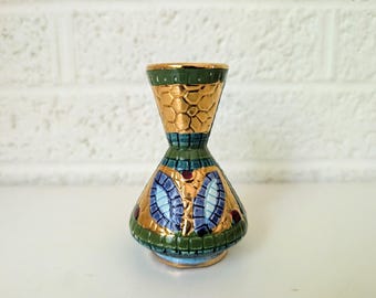 Vintage Italian Mosaic Vase | Gold Tile Design | Amalfi | Hand Painted Decorative Art Vase